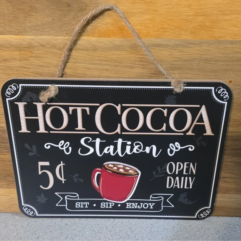 Hot Cocoa Station Drying Mat Set w/ 2 Spatulas & Hanging Sign, Red/White